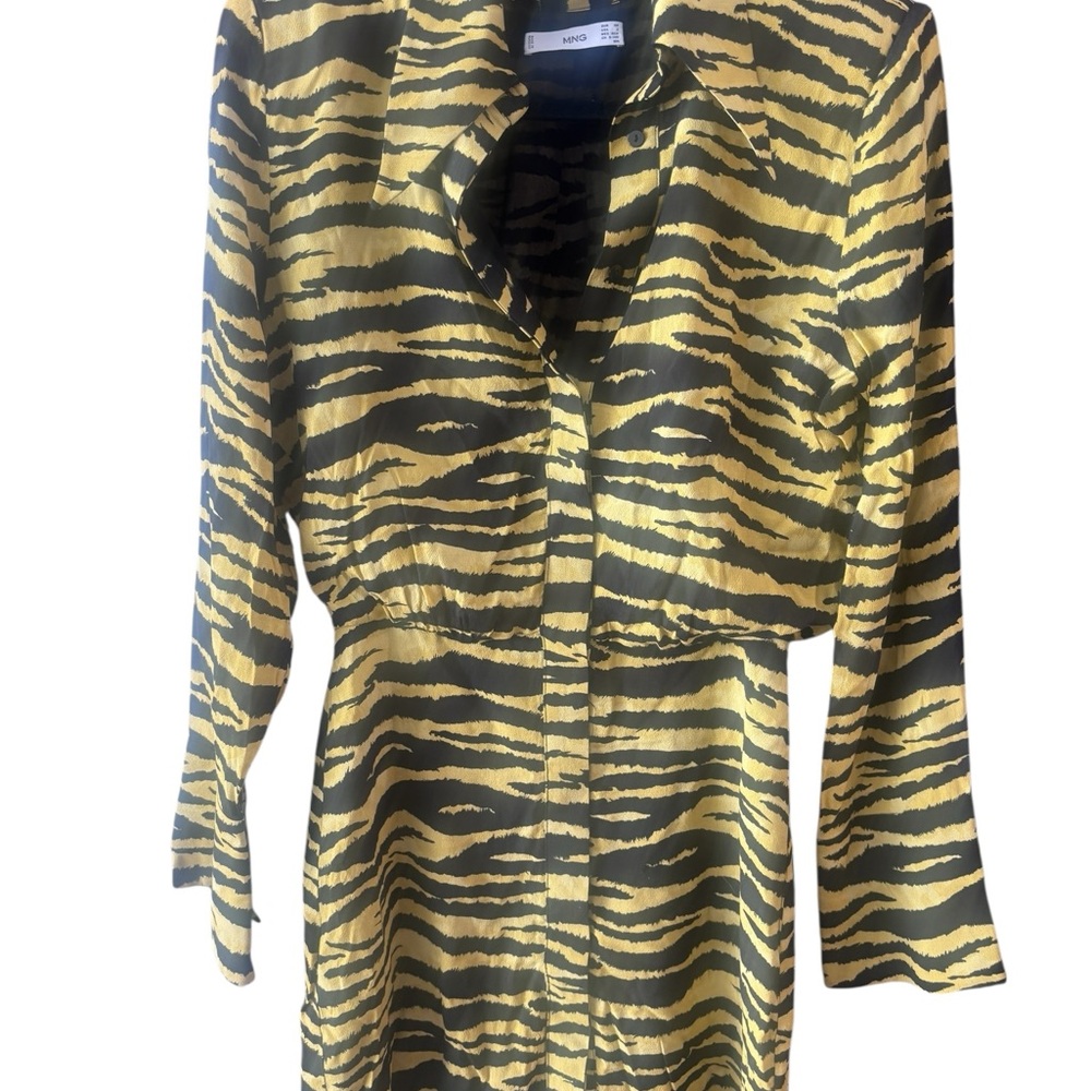 Mng Mango Zebra Print Shirt Dress Size 2 Yellow Black